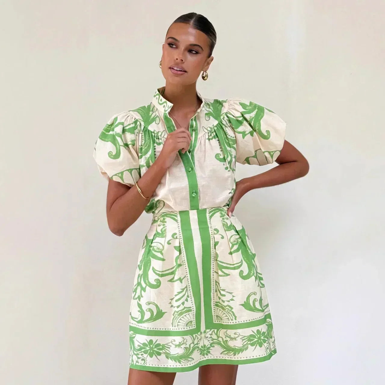 Women's Floral Print Puff Sleeve Mini Dress