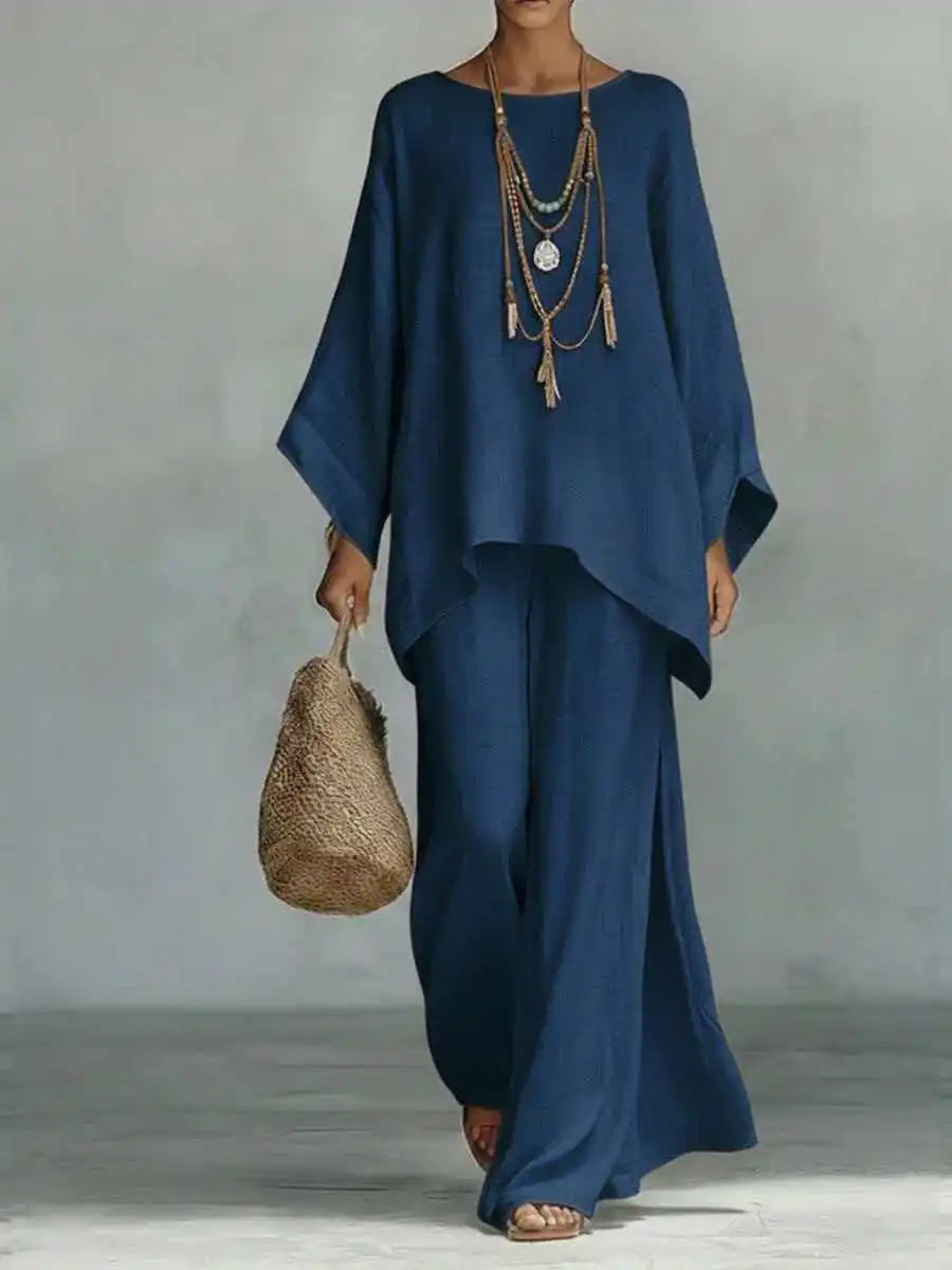 Women's Asymmetrical Co-Ord Set with Top and Wide-Leg Pants