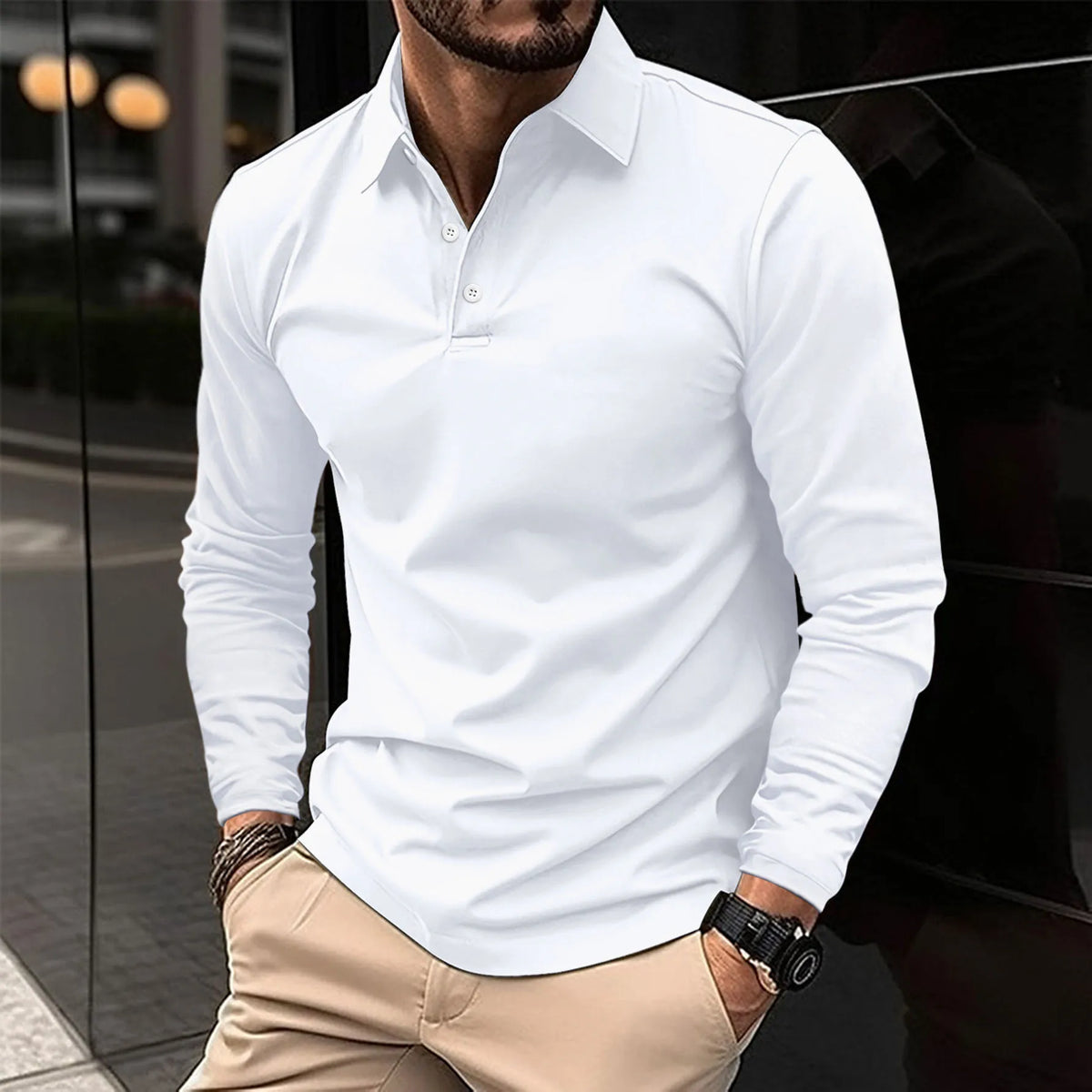 Men's Smart Casual Long-Sleeve Polo Shirt