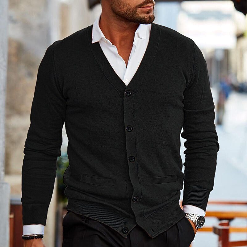 Men's Button-Up Soft Knit Long Sleeve Cardigan