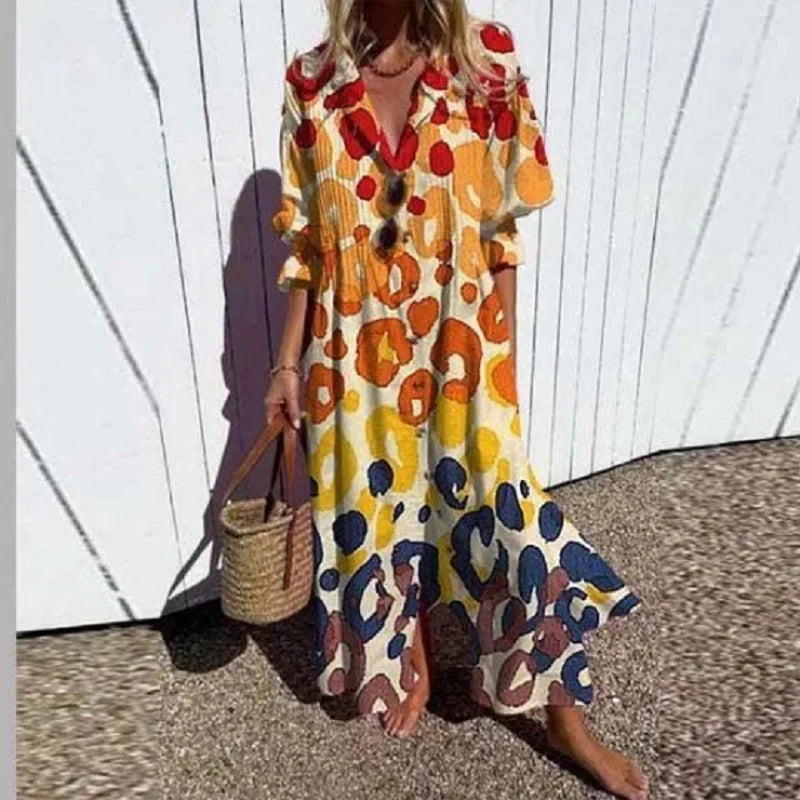 Women's All-Over Floral V-Neck Loose Maxi Dress