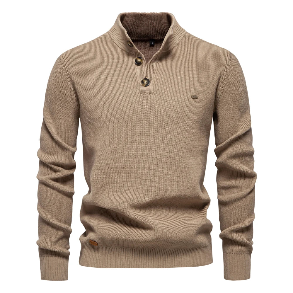 Men's Button-Detail Crew Neck Sweater