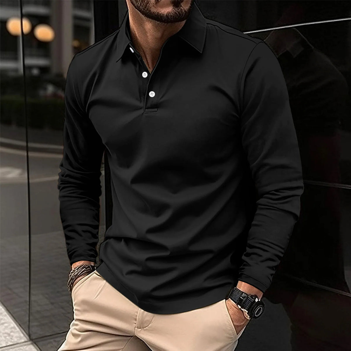Men's Smart Casual Long-Sleeve Polo Shirt