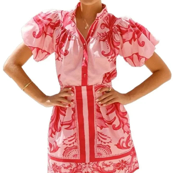 Women's Floral Print Puff Sleeve Mini Dress
