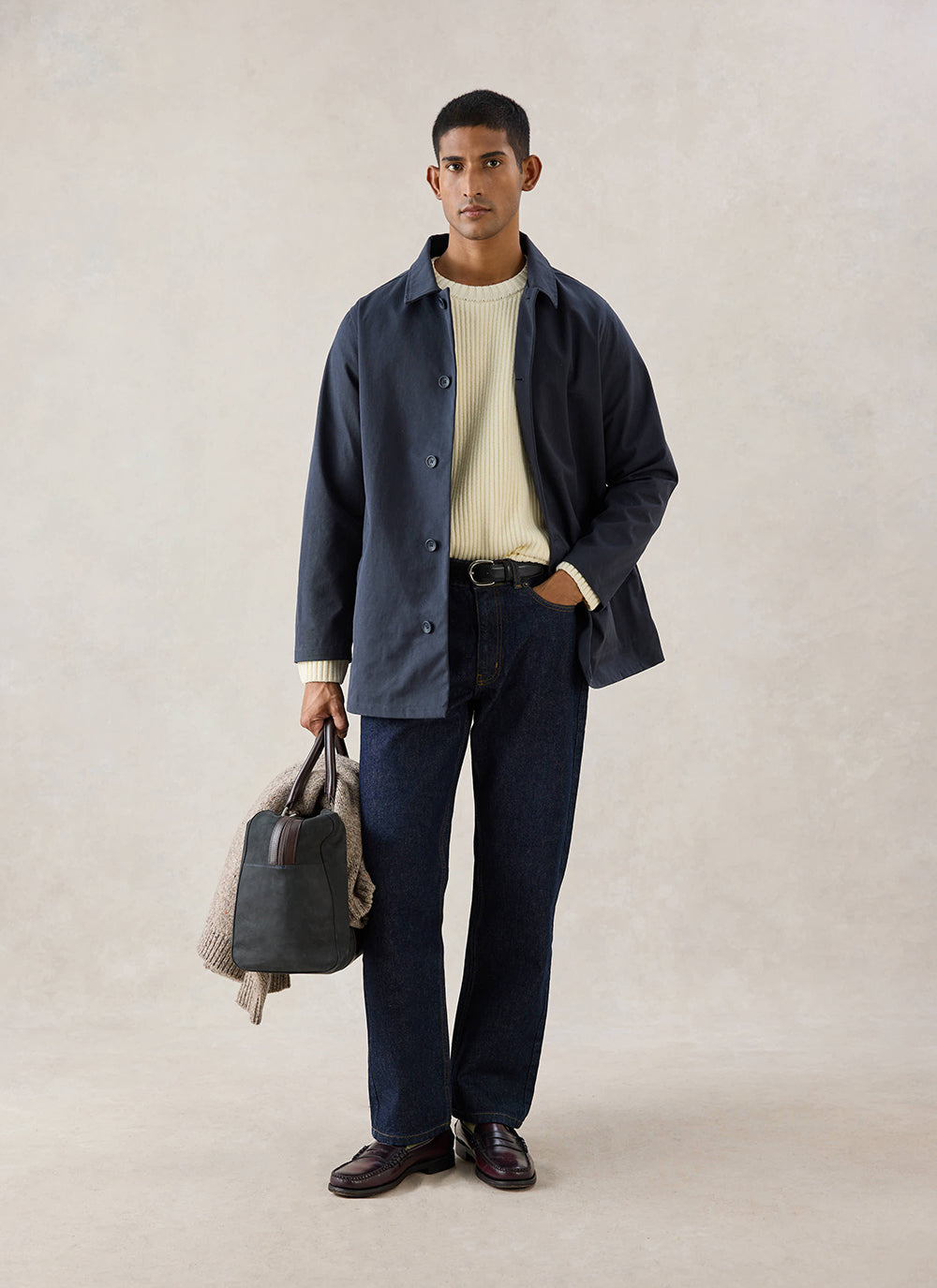 Men's Casual Trench Coat with Button Closure