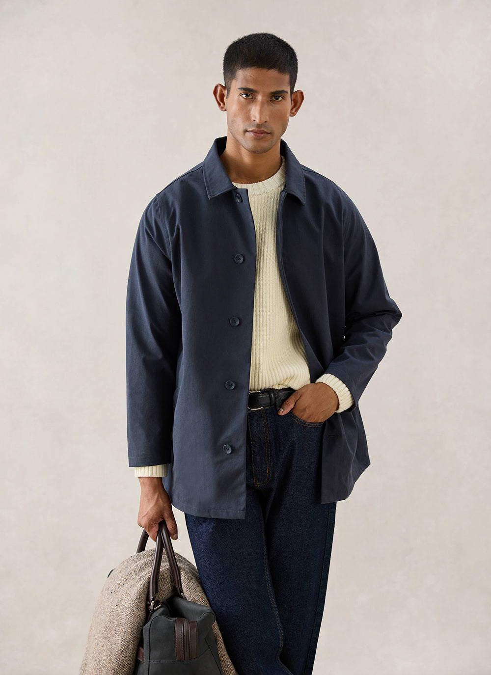Men's Casual Trench Coat with Button Closure