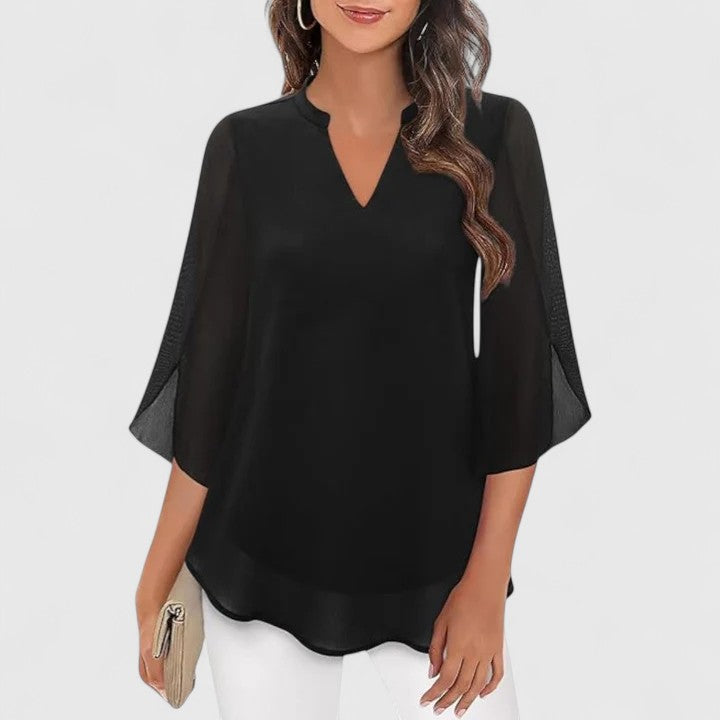 Women's V-Neck Blouse with Flutter Sleeves