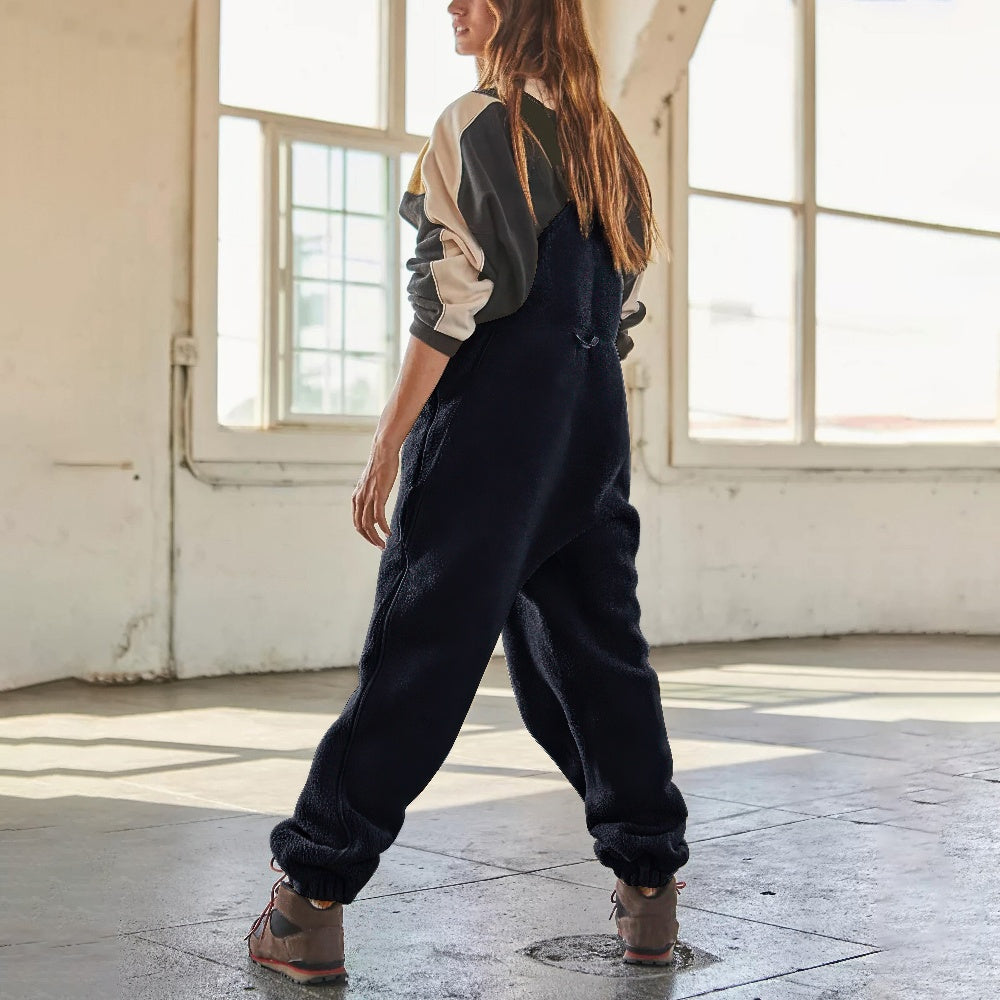 Women's Cozy Fleece Bib Jumpsuit with Adjustable Straps