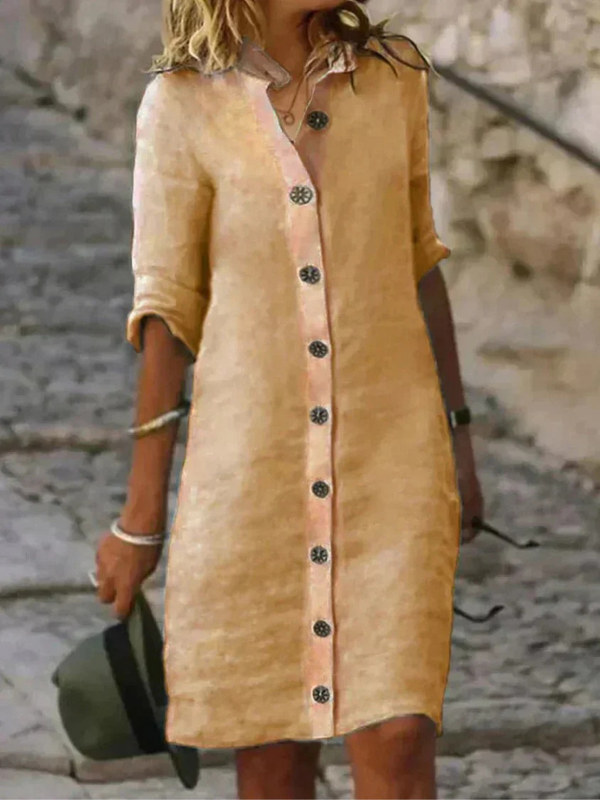 Women's Classic Collared Button-Down Shirt Dress with Relaxed Fit