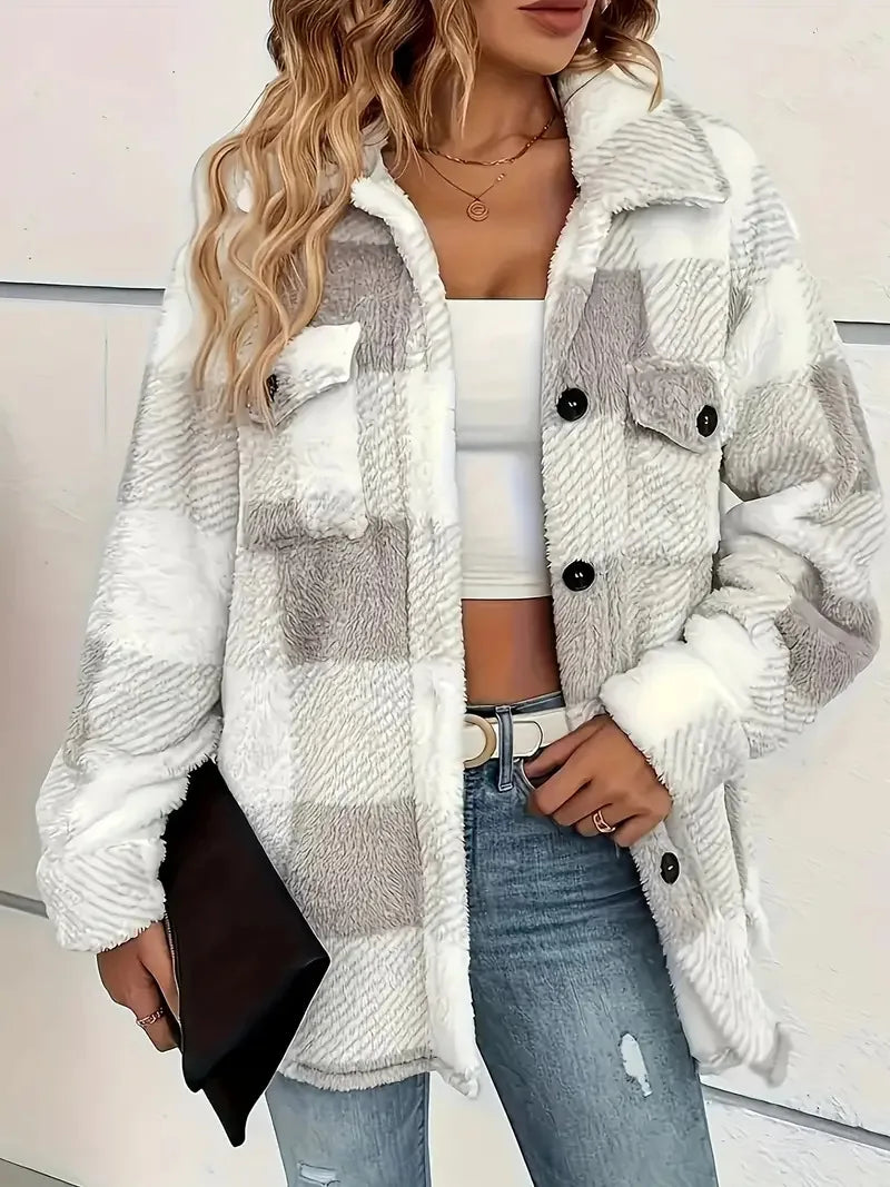 Women's Plaid Button-Up Oversized Jacket