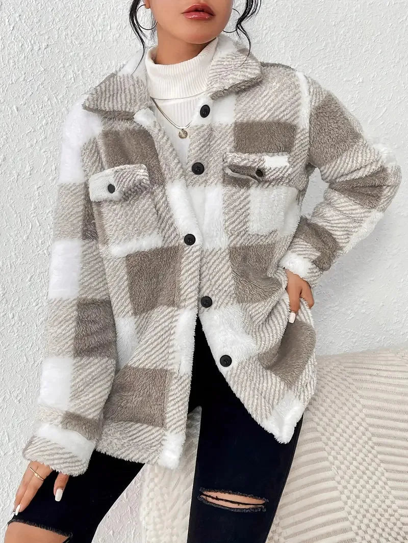Women's Plaid Button-Up Oversized Jacket