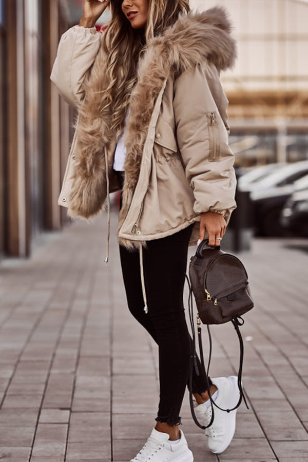 Women's Short Winter Parka with Faux Fur