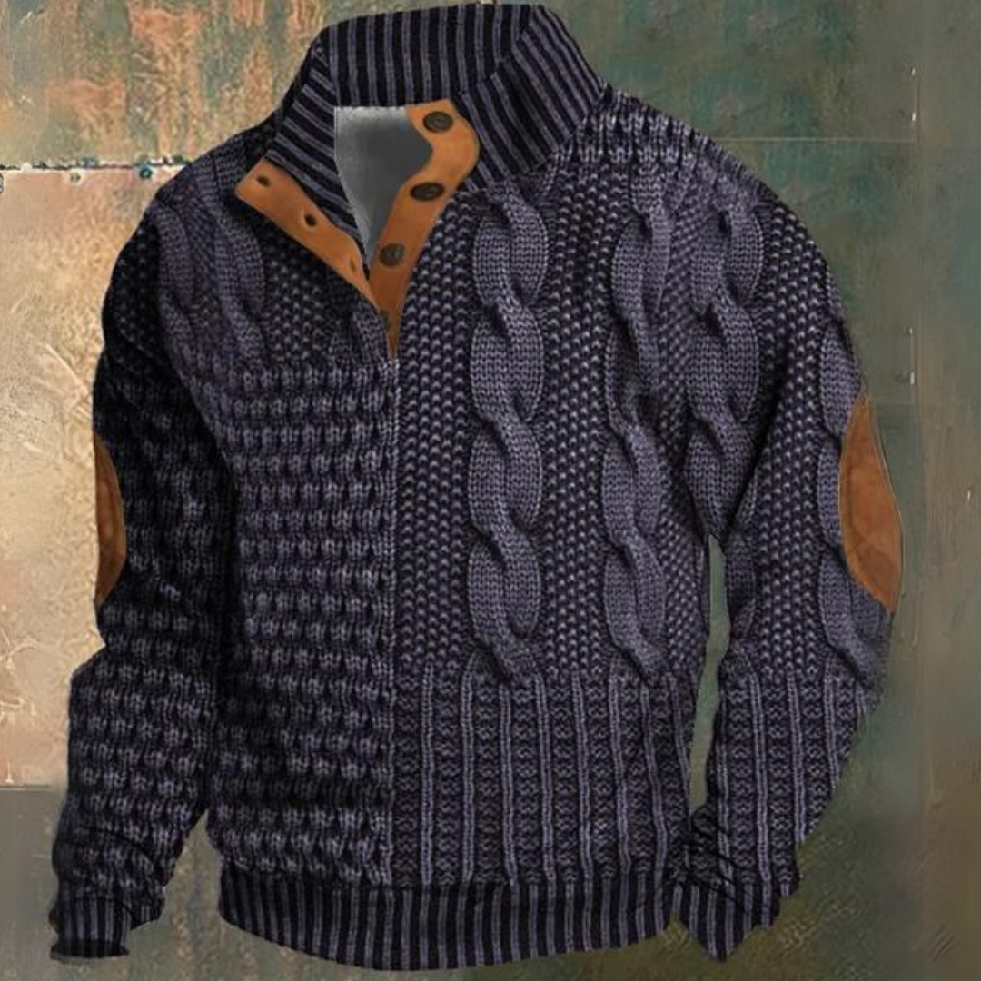 Men's Cable Knit Quarter-Zip Long Sleeve Sweater