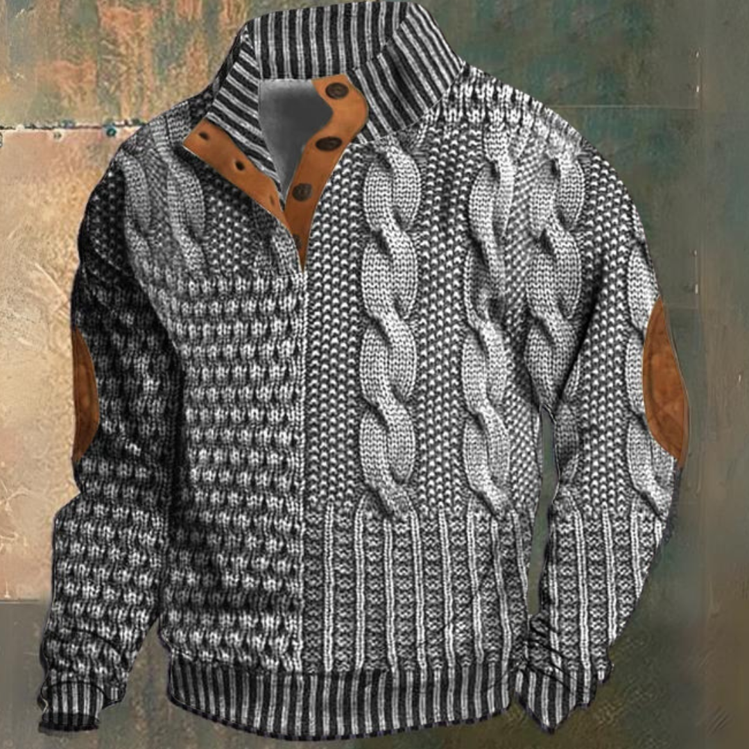 Men's Cable Knit Quarter-Zip Long Sleeve Sweater