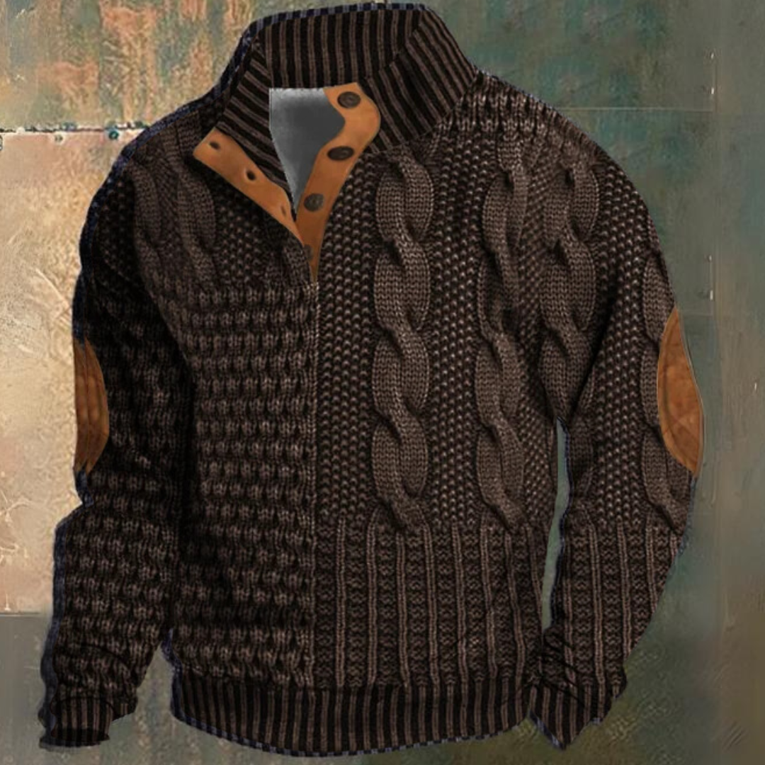 Men's Cable Knit Quarter-Zip Long Sleeve Sweater