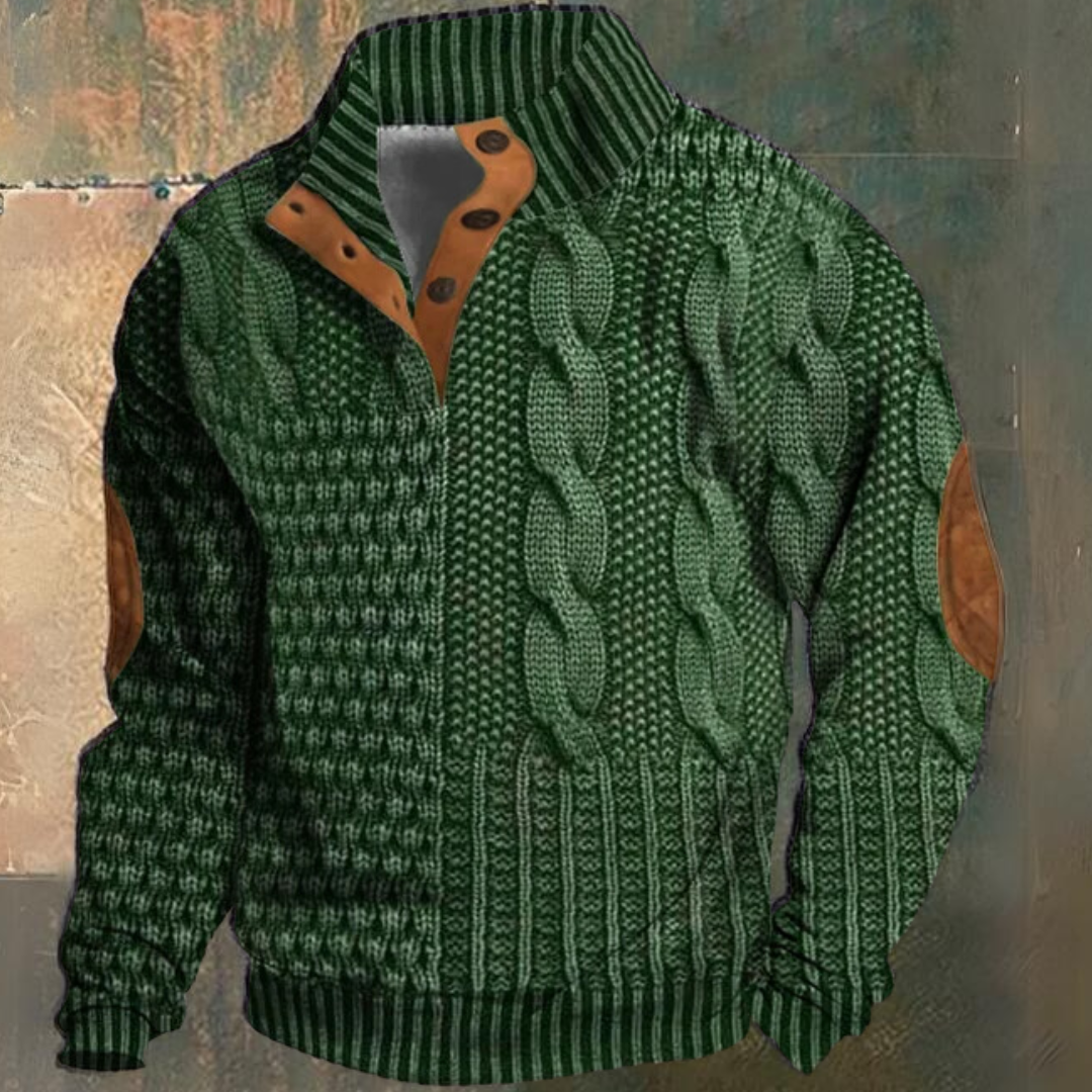 Men's Cable Knit Quarter-Zip Long Sleeve Sweater