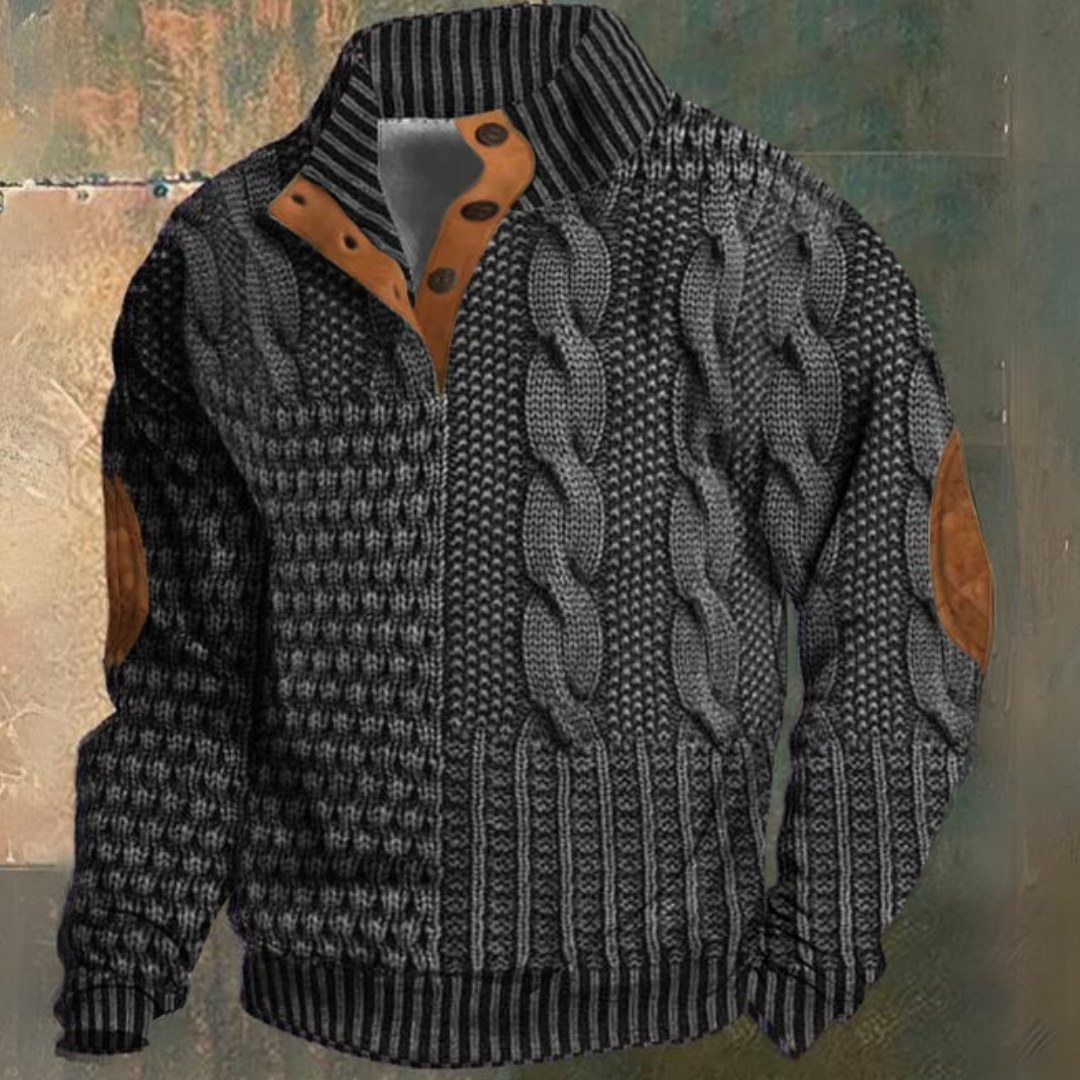 Men's Cable Knit Quarter-Zip Long Sleeve Sweater