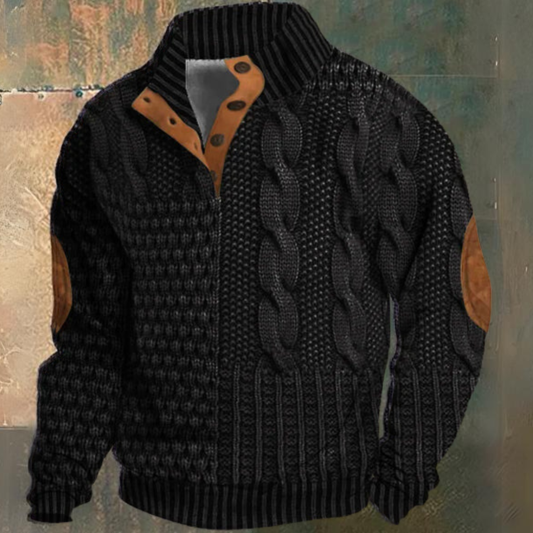 Men's Cable Knit Quarter-Zip Long Sleeve Sweater