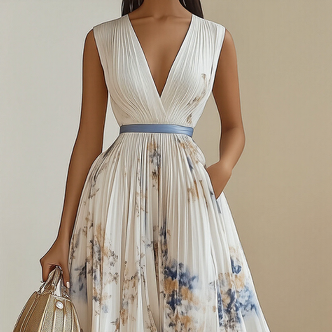 Women's Floral Maxi Dress with V-Neck