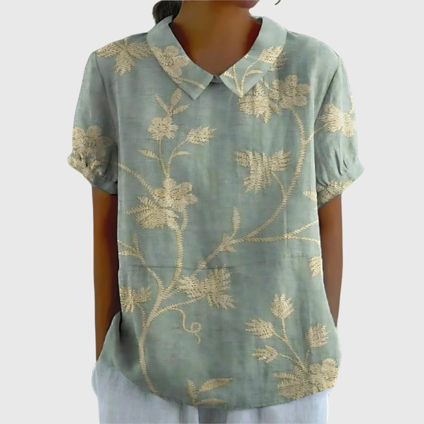 Women’s Vintage Floral Collared Blouse with Botanical Charm Print