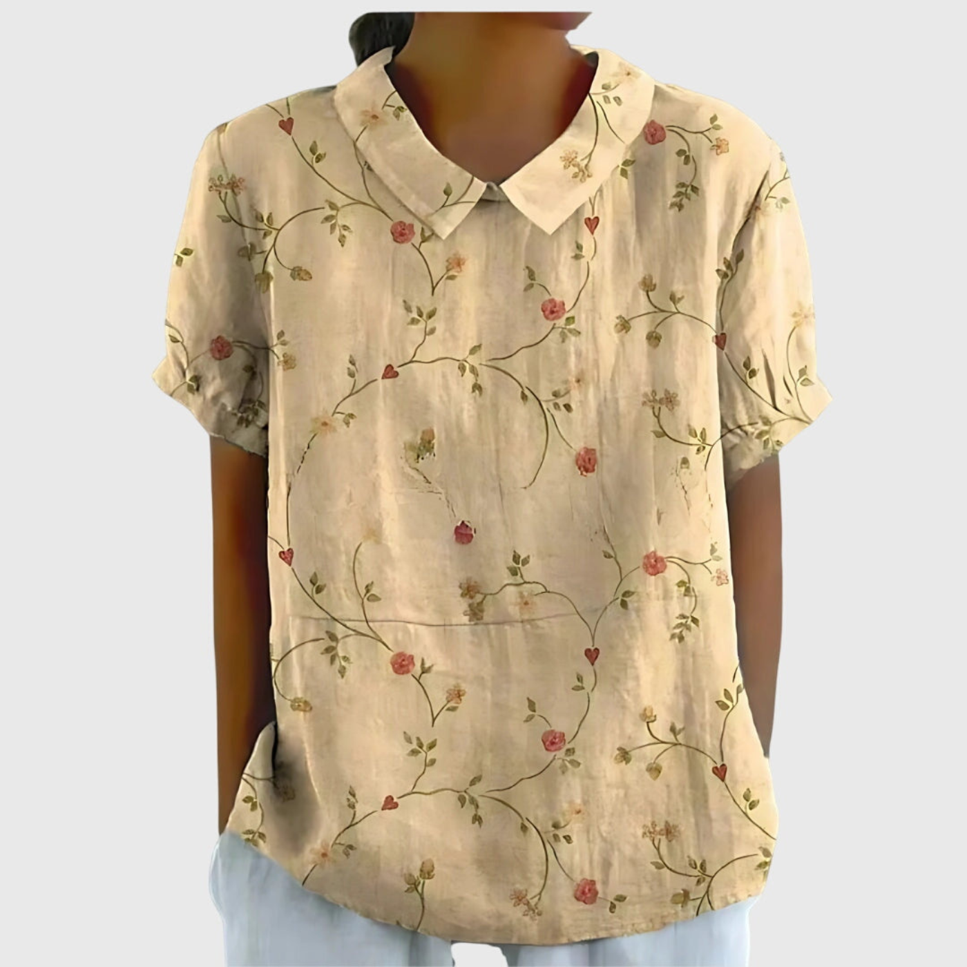 Women’s Vintage Floral Collared Blouse with Botanical Charm Print