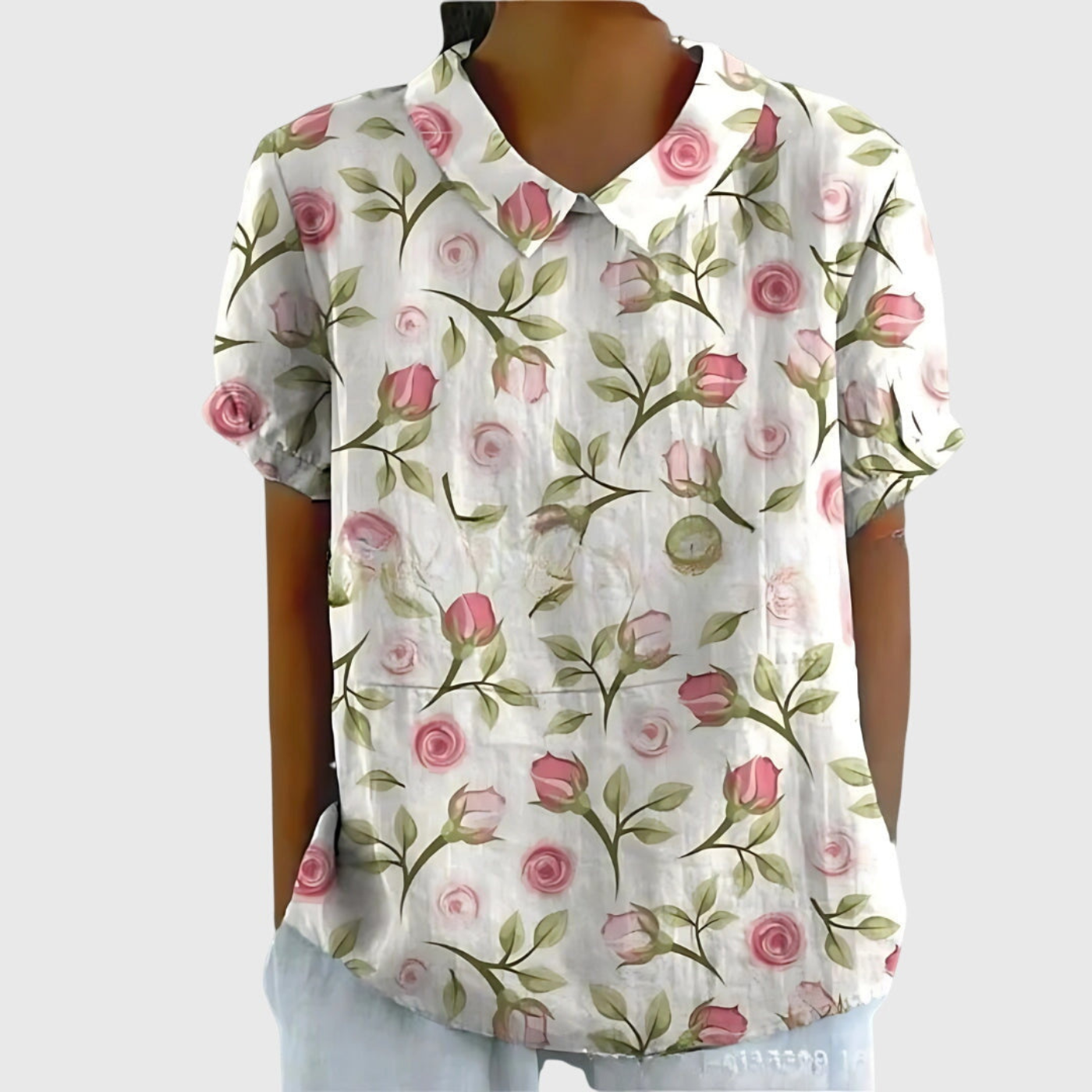 Women’s Vintage Floral Collared Blouse with Botanical Charm Print
