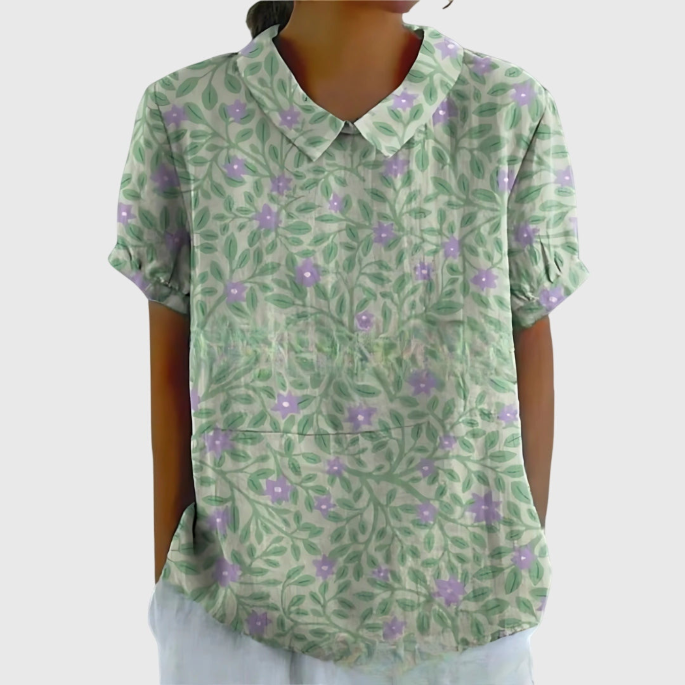 Women’s Vintage Floral Collared Blouse with Botanical Charm Print