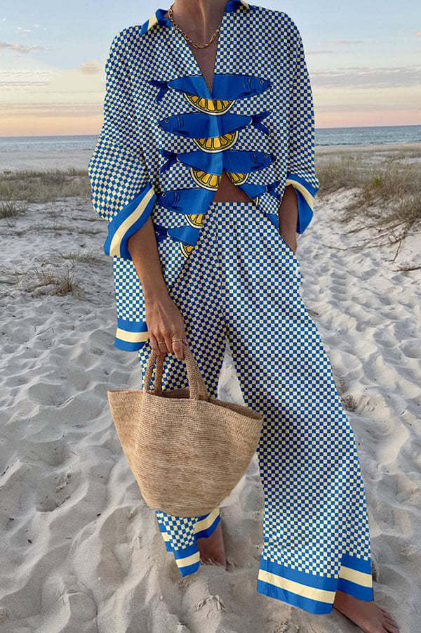 Women's Two-Piece Set Sardine Print Long Sleeve