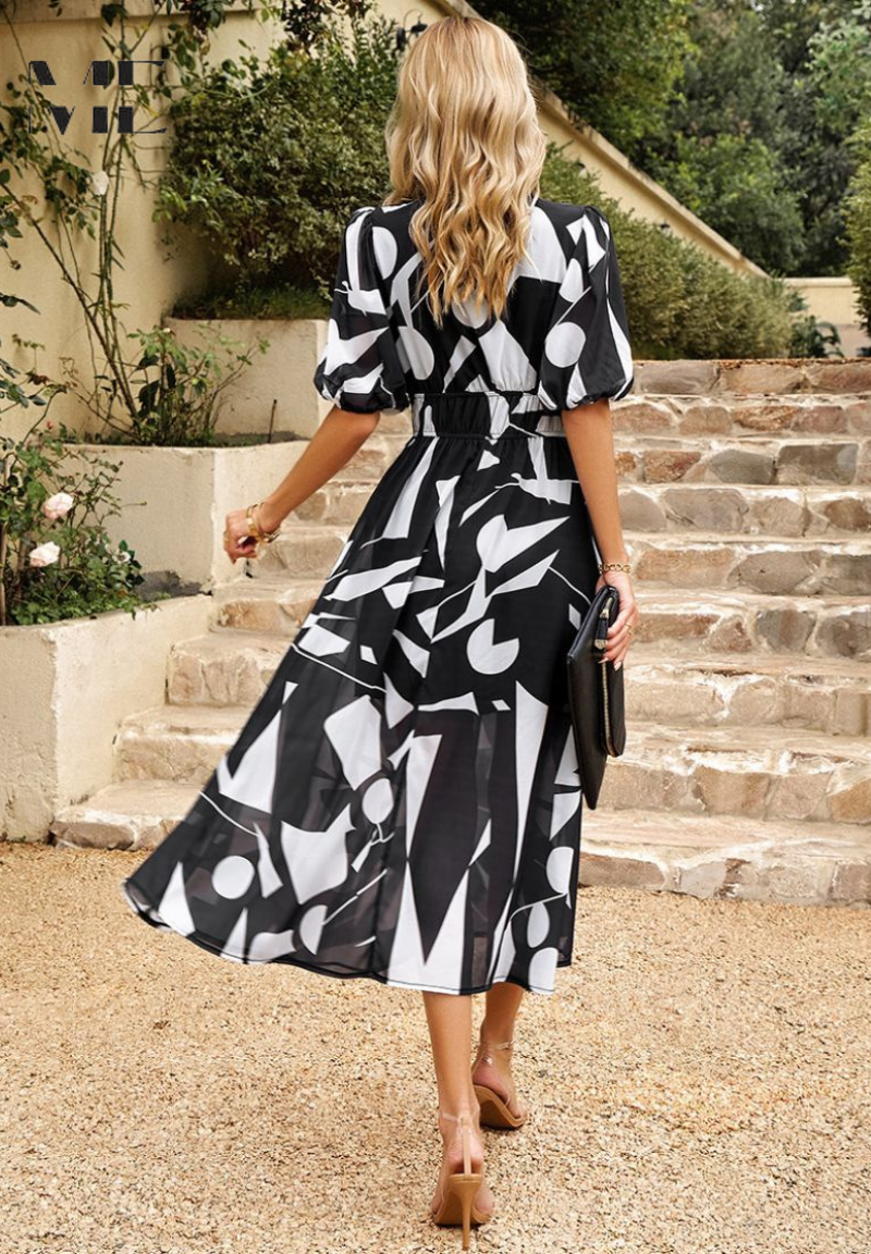 Floral V-Neck Midi Dress with Flowy Silhouette
