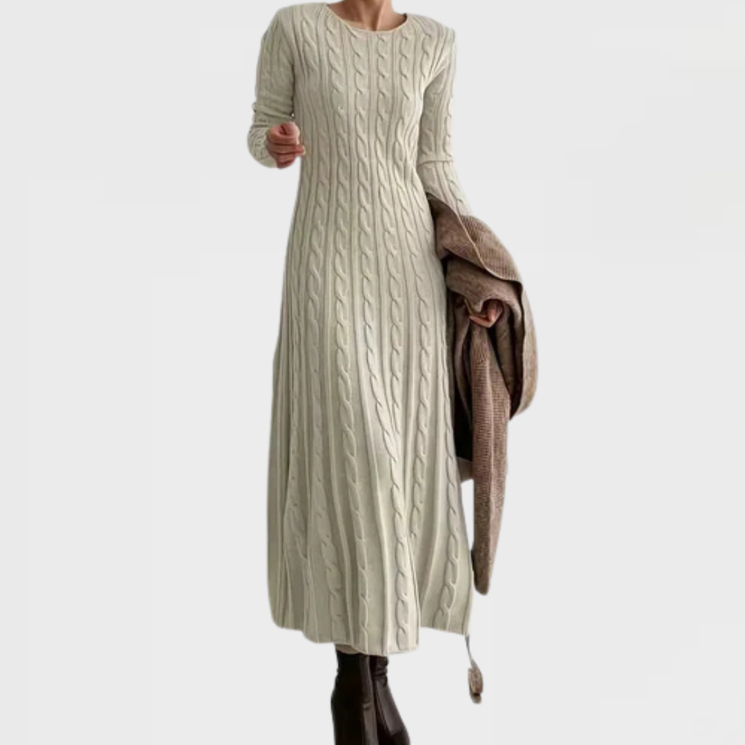 Women’s Cable Knit Ribbed Sweater Midi Dress