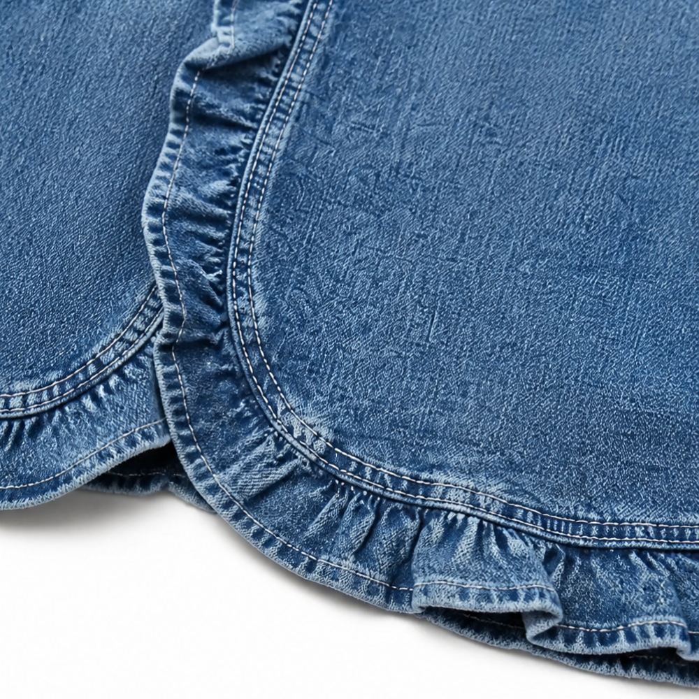 Women's Ruffle-Trim Open Front Denim Jacket