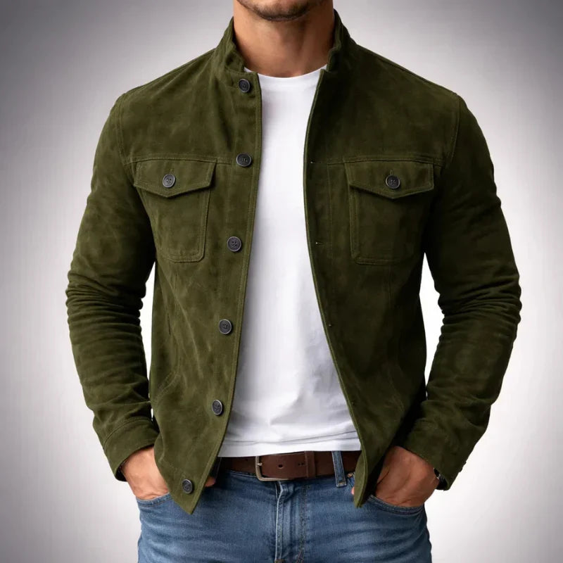 Men's Suede Jacket with Pocket Detail