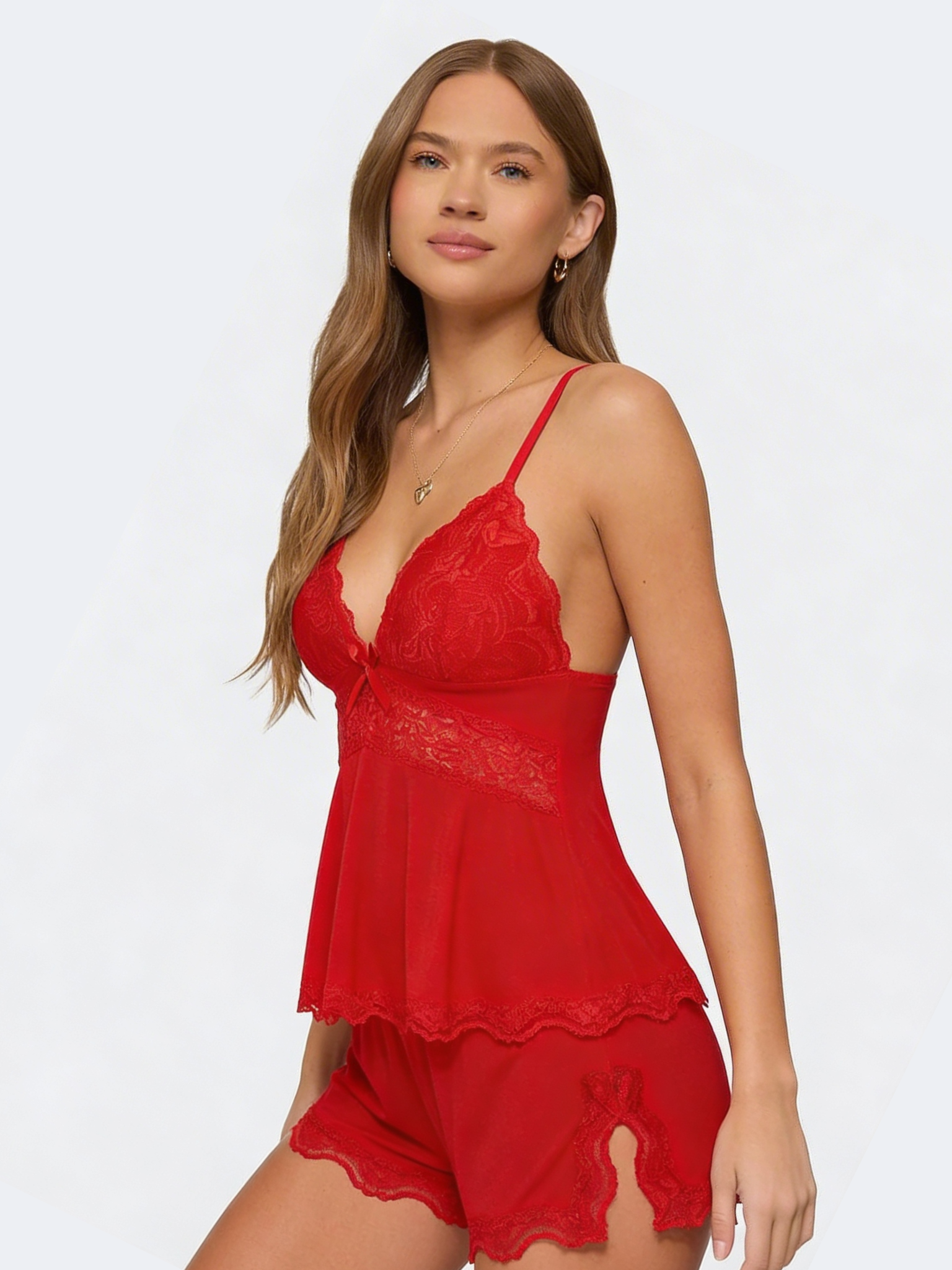 Women's Lace Trim Cami Shorts Set