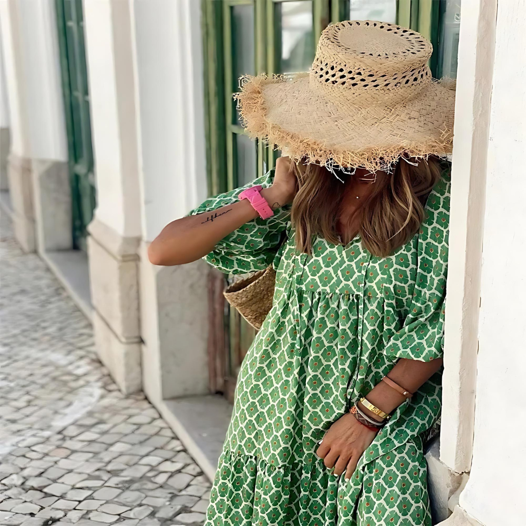 Geometric Print Maxi Dress Women Loose Boho Style