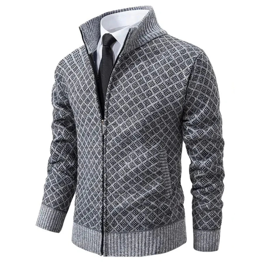 Men's Textured Zip-Up Knit Cardigan