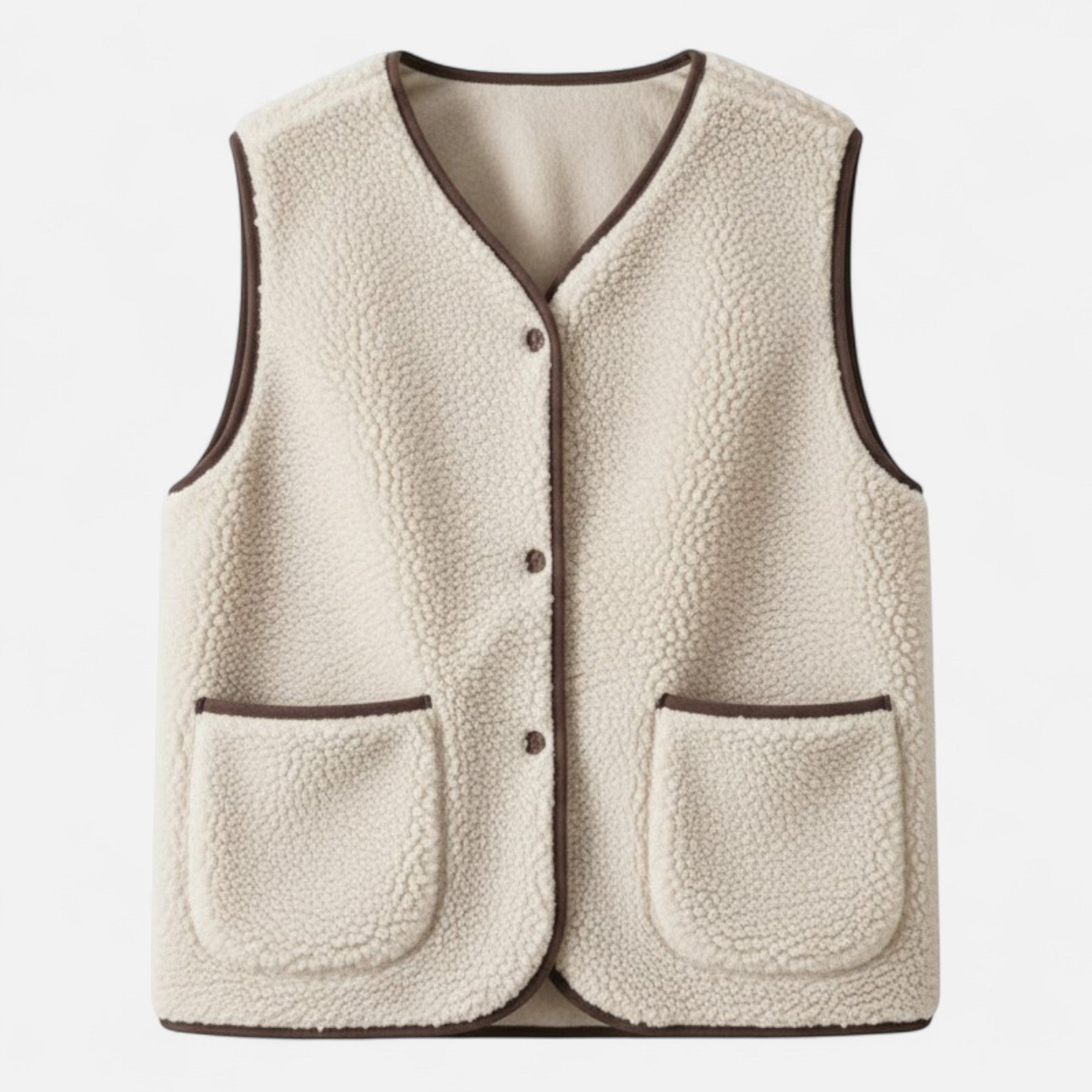 Women’s Teddy Fleece Cozy Sleeveless Button-Up Vest