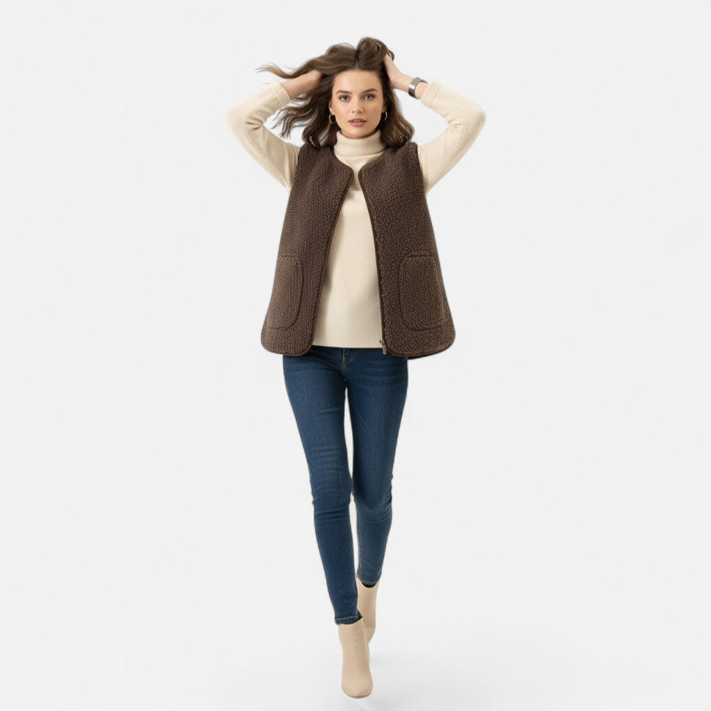 Women’s Teddy Fleece Cozy Sleeveless Button-Up Vest