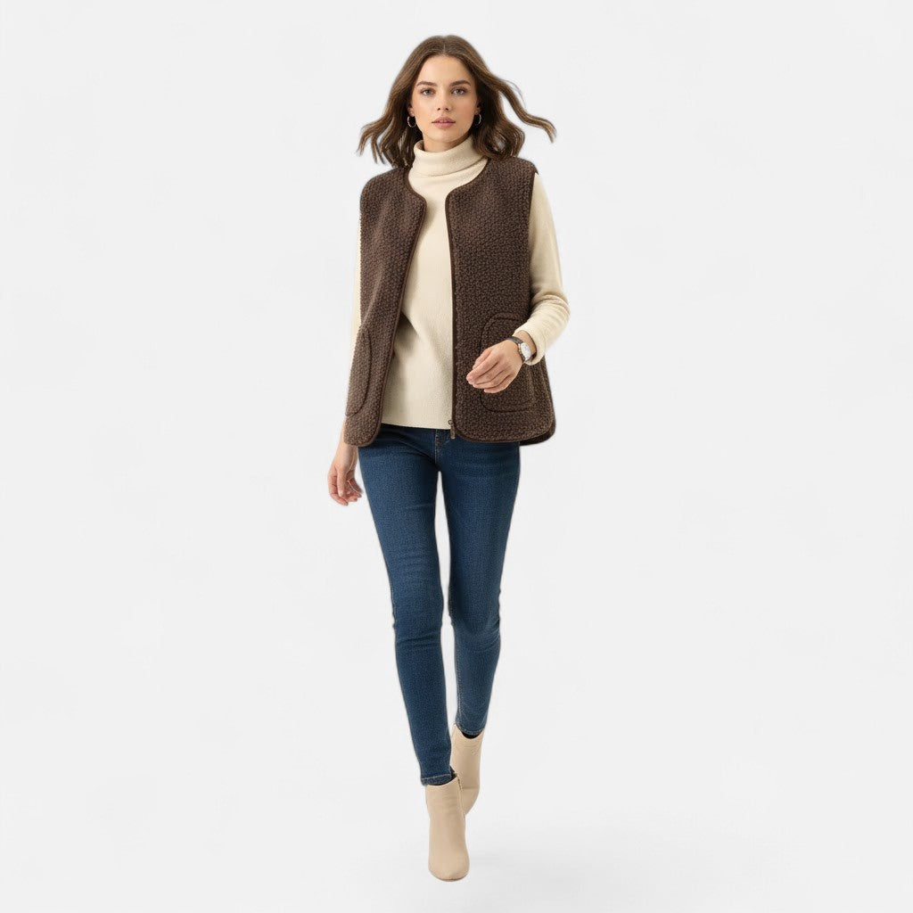 Women’s Teddy Fleece Cozy Sleeveless Button-Up Vest