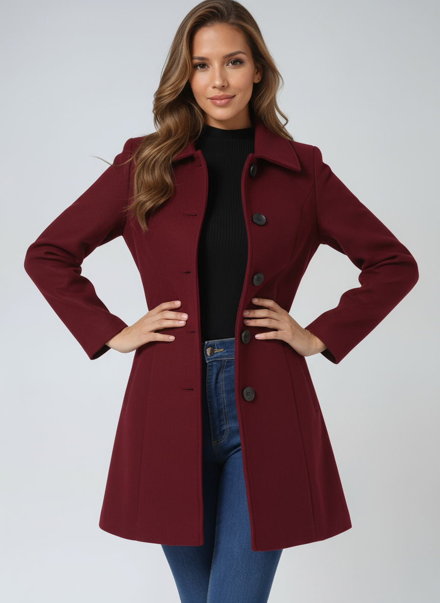 Women's Notched Collar Coat with Button Closure