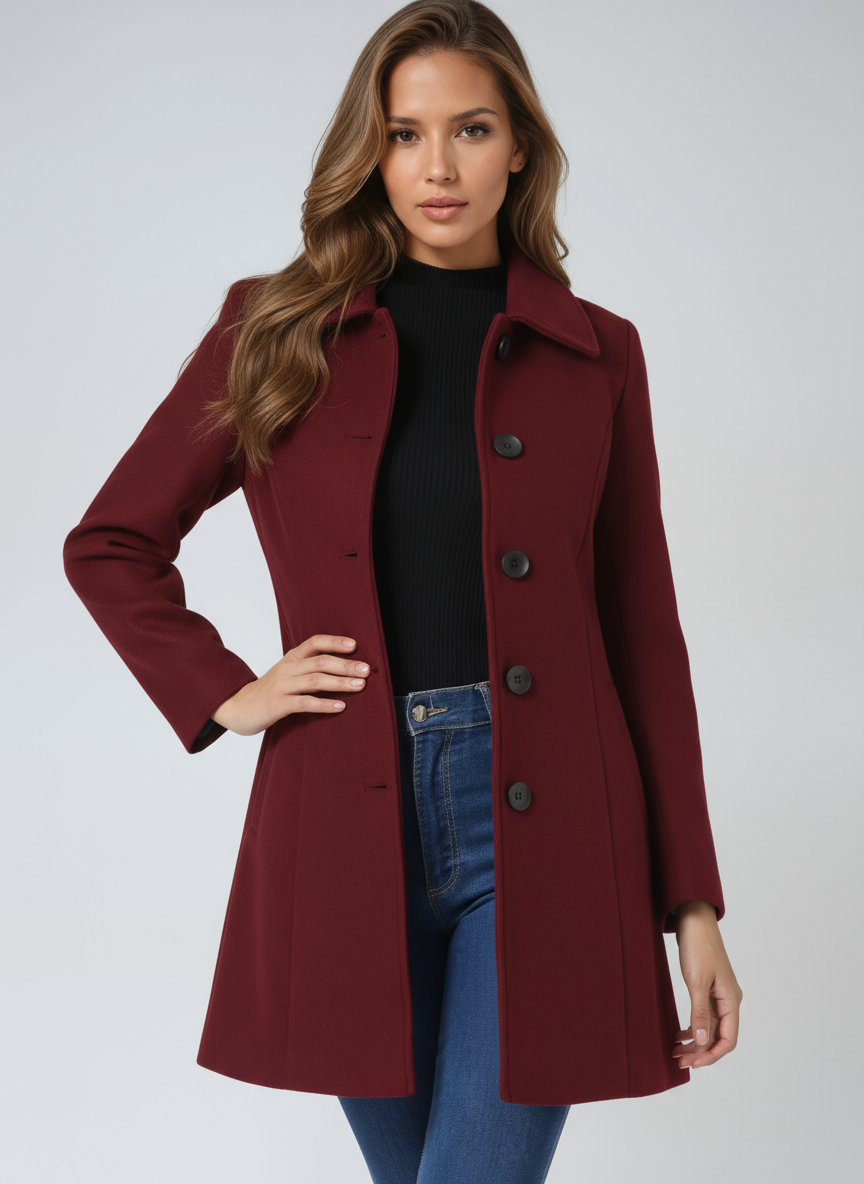 Women's Notched Collar Coat with Button Closure