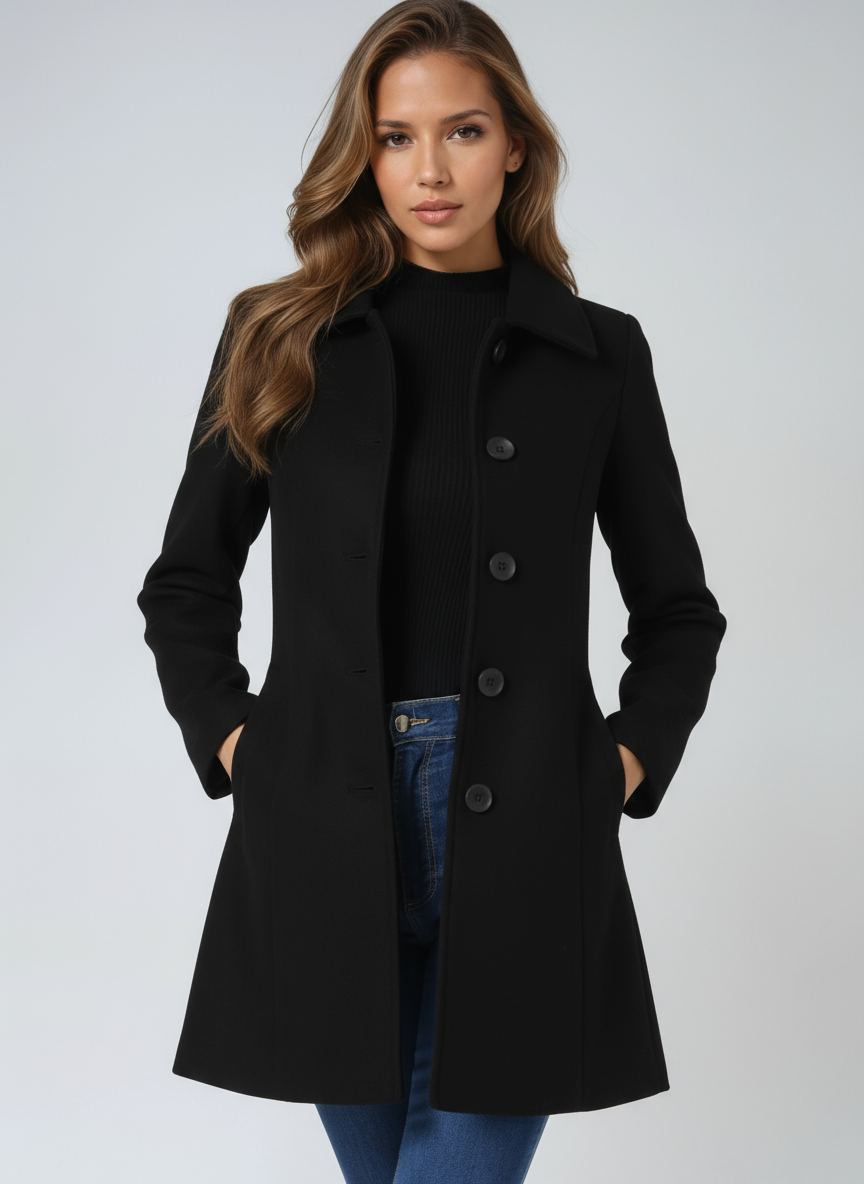 Women's Notched Collar Coat with Button Closure