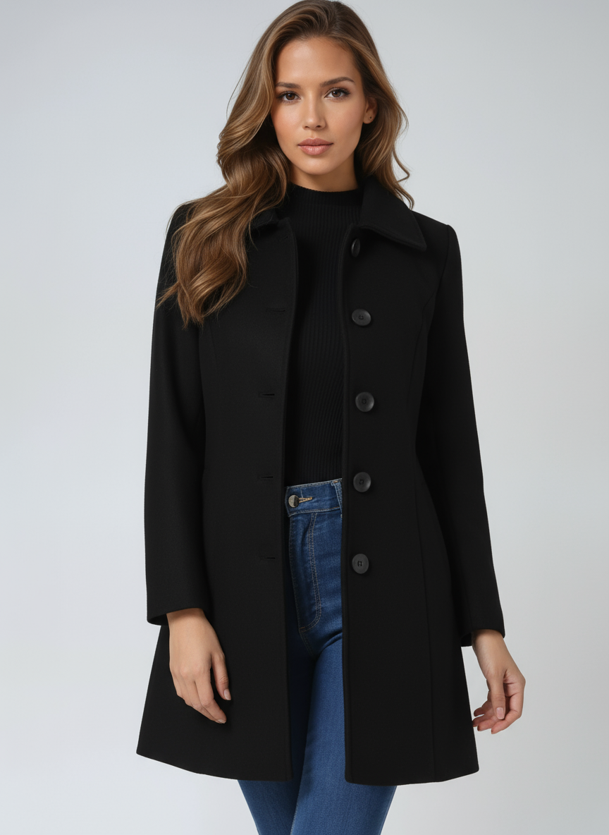 Women's Notched Collar Coat with Button Closure