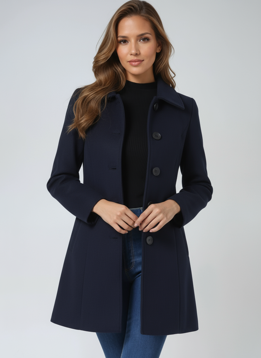 Women's Notched Collar Coat with Button Closure