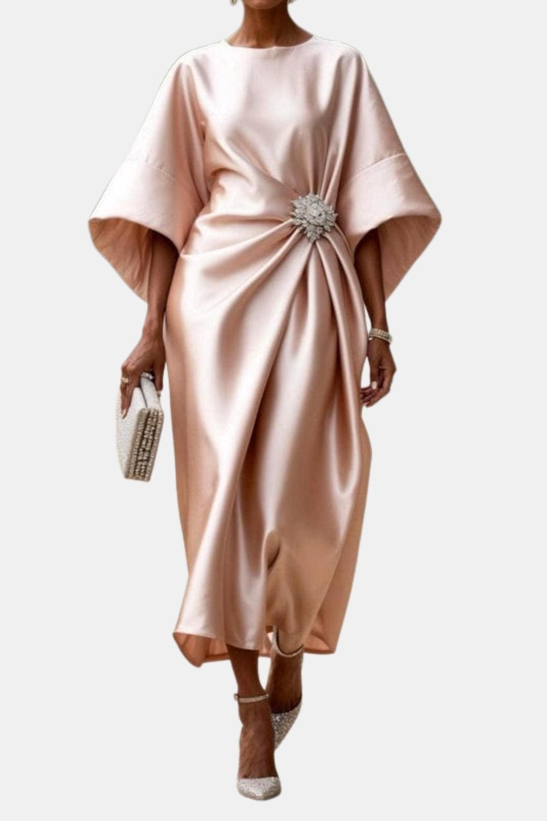 Women's A-Line Midi Dress with Waist Detail