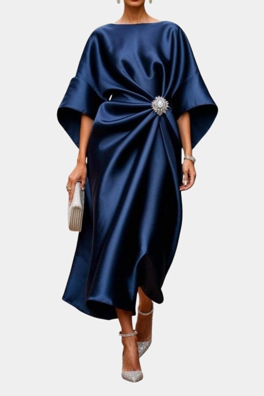 Women's A-Line Midi Dress with Waist Detail