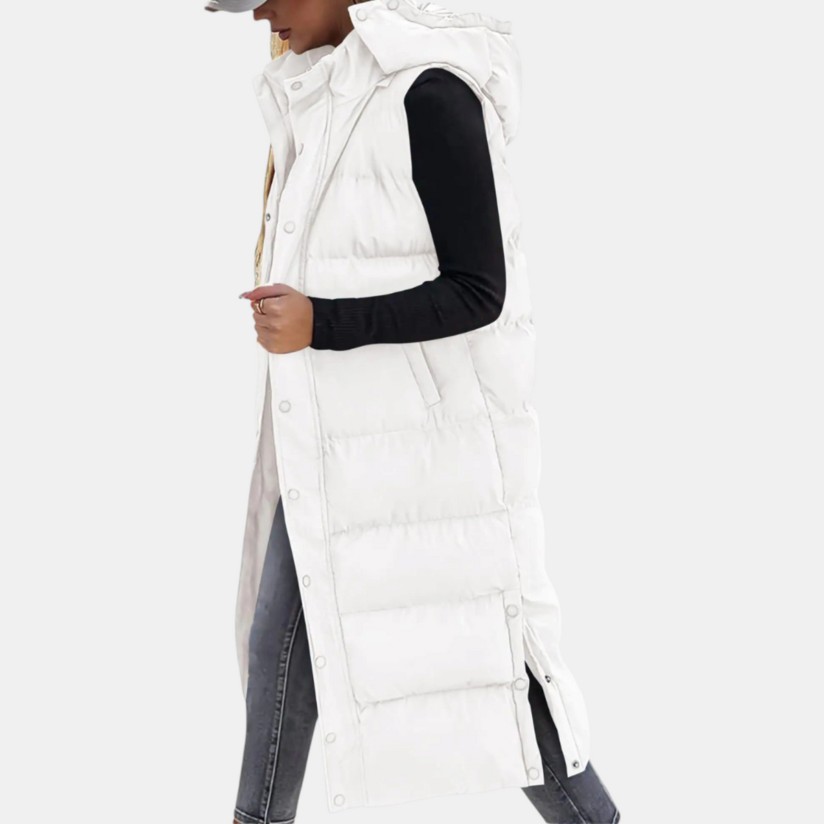 Women's Maxi Quilted Vest with Hood