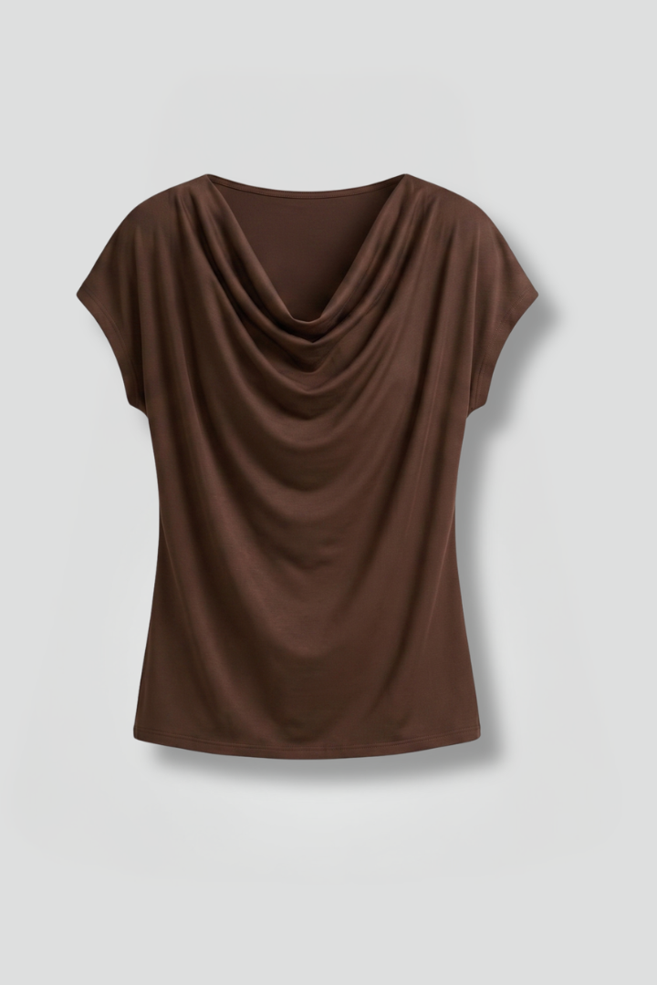 Women's Draped Cowl Neck Blouse Short Sleeves