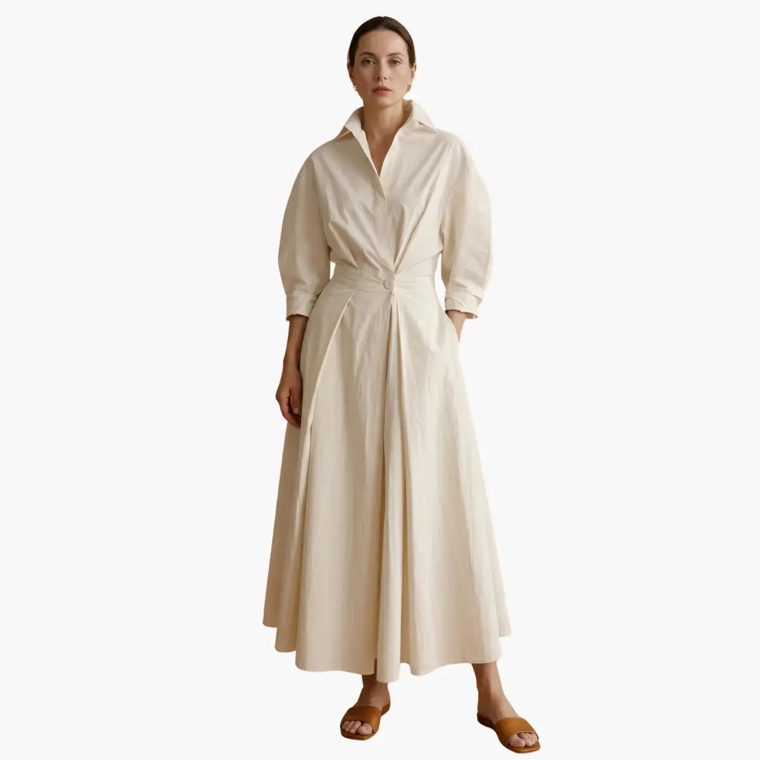 Women’s Elegant Long Sleeve Midi Shirt Dress