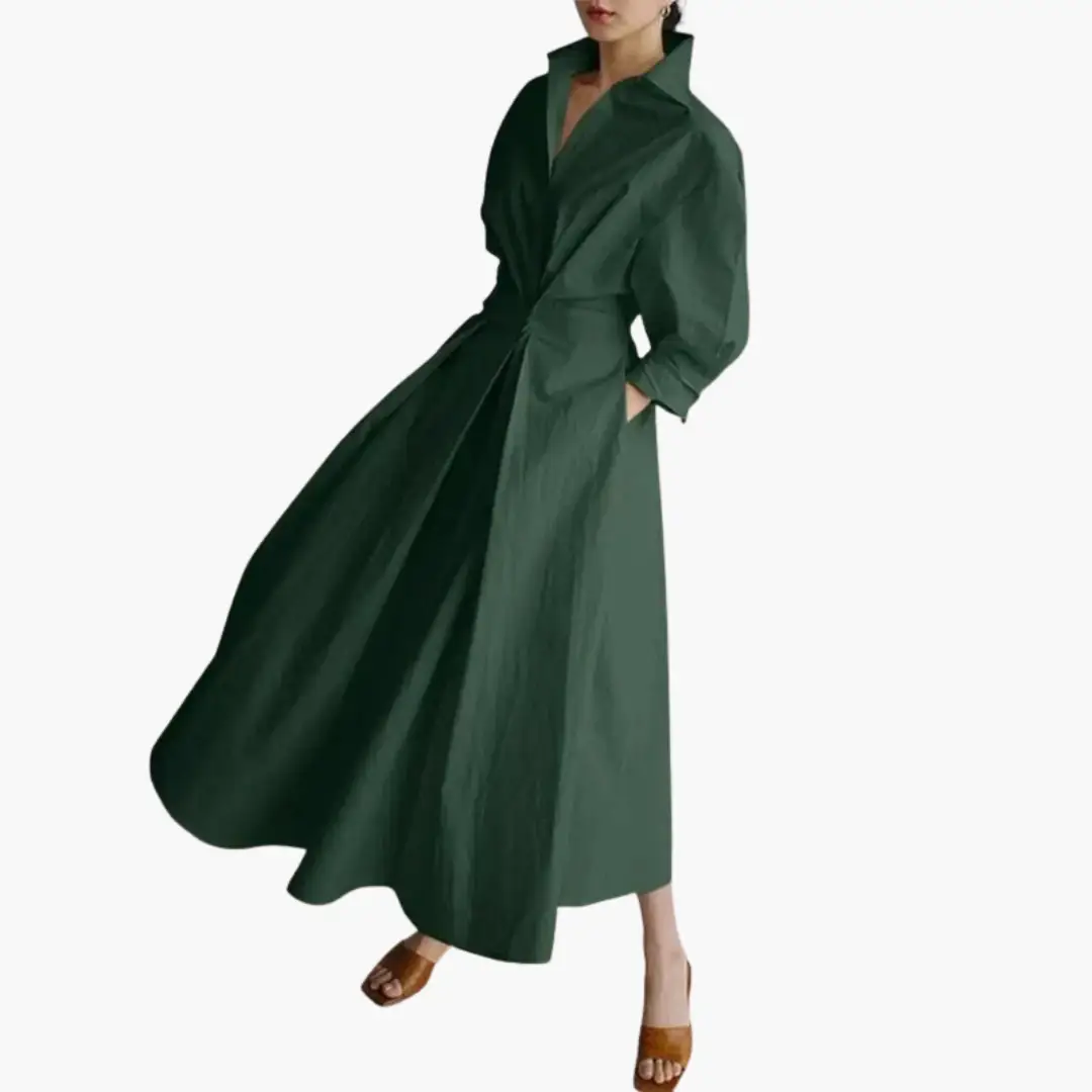 Women’s Elegant Long Sleeve Midi Shirt Dress