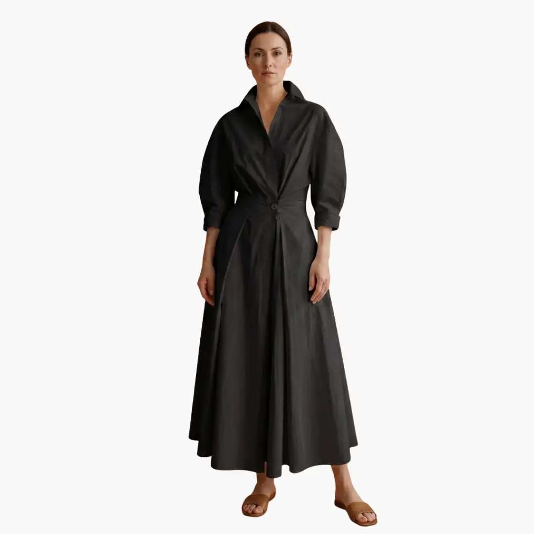 Women’s Elegant Long Sleeve Midi Shirt Dress